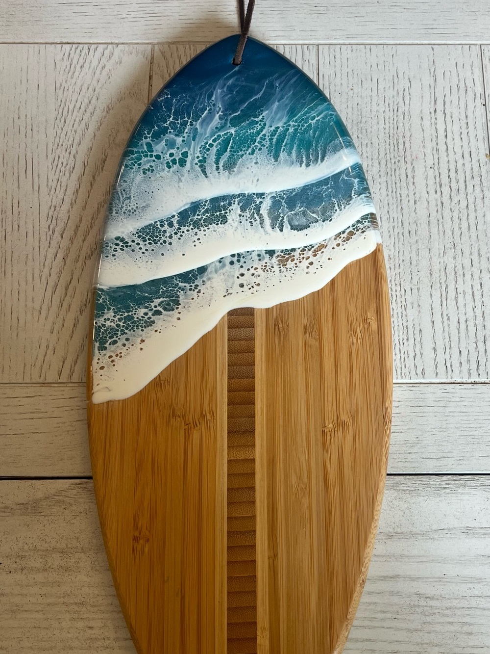 Handcrafted Totally Bamboo Surfboard Serving Board with Ocean Resin Art